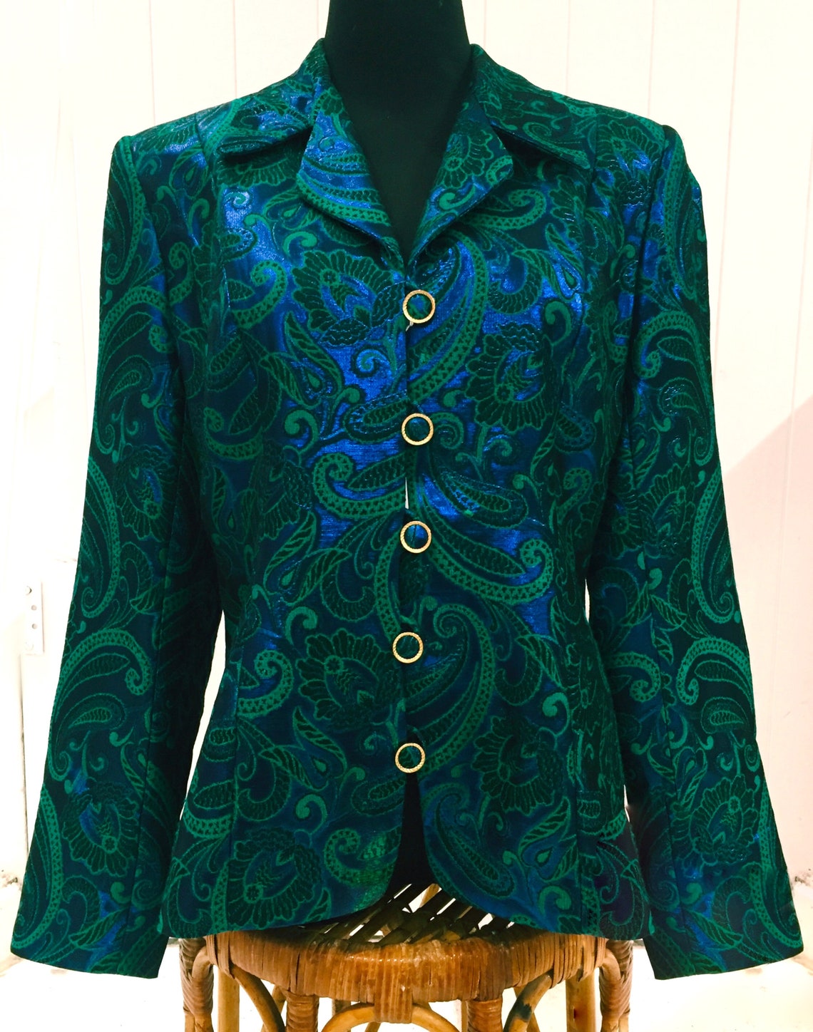 Vintage Anthea Crawford metallic peacock blazer | Etsy