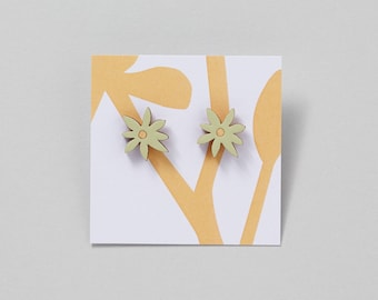 Wooden Flower Earrings - Celandine style