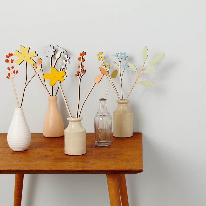 Individual Large Wooden Flower Stems Wooden Meadow Flowers Etsy