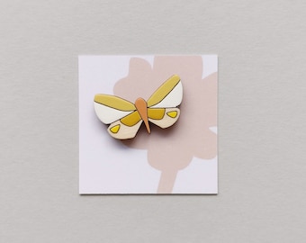 Butterfly Brooch - Wooden Butterfly Brooch - Mini Lemon