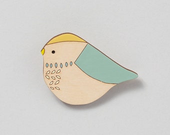 Wooden Bird Brooch - Bluetit Bird Brooch - Bluetit Bird Pin - Teacher gift, School leaving gift for teacher, Teacher thank you gift