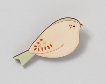 Wooden Bird Brooch - Bunting