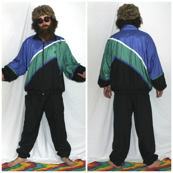 Survêtement en Nylon de Nylon rétro des années 90. Coupe-vent veste et pantalon 90 s Color Block Hip Hop Style oversize Baggy XL tenue rétro.