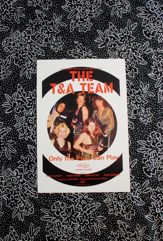 Vintage Porno Poster. The T&A Team Retro 80s Porno VHS Cover Limited Print.  Retro Porn Art Deadstock. Punk Rock Porn Art Poster Print.