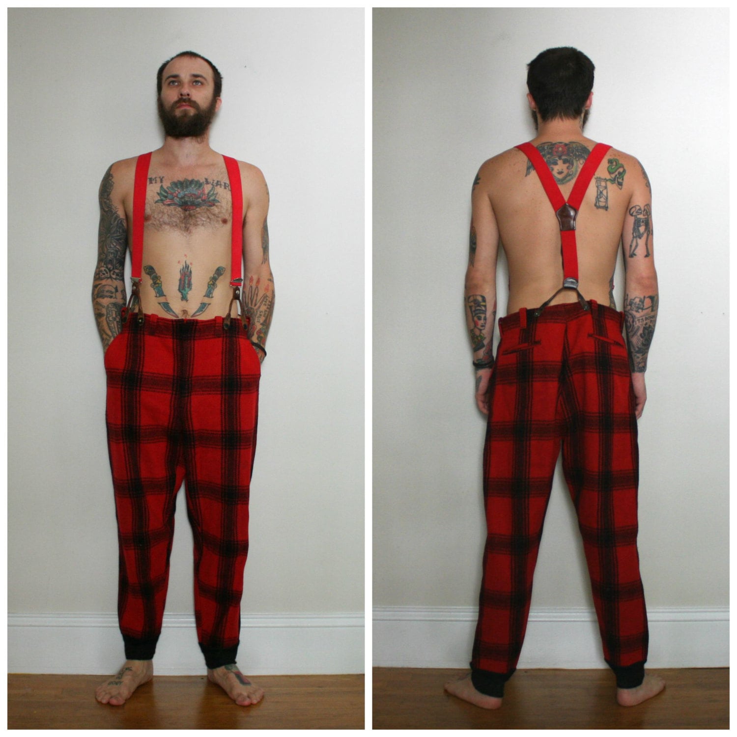 1950s Vintage Hunter Pants With Suspenders. Antique Lumberjack Etsy