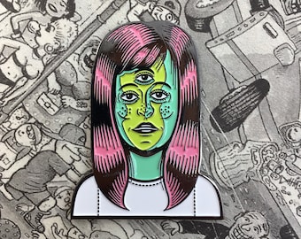 Pin de esmalte de tres ojos de la chica, pin, pines, juego de pines, juego de pines, pines personalizados, pin de edición limitada, pin de sombrero, pasador de solapa, pin de esmalte, psicodélico