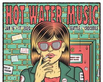 HOT WATER MUSIC 1.16.20 + 1.17.20 - 18" x 24" Screen Printed Gig Poster | Punk | Seattle | Silkscreen | Retro | Screenprint | Print | Comics