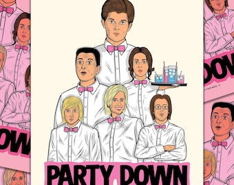 Party Down Print / 11"x14" y 18"x24" Art Print / TV, Película, Comedia, Cartel divertido, Adam Scott, Jane Lynch, Ilustración Vintage Retro Comic