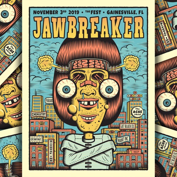 JAWBREAKER 11.3.19 - 18" x 24" Screen Printed Gig Poster | Punk | The Fest | Silkscreen | Florida | Retro | Screenprint | Print | Comics