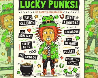 LUCKY PUNKS 3.15.25 Póster de concierto de 45,7 x 61 cm / Punk / San Patricio / Punk en el Parque / Bad Religion / Dead Kennedys / Aquabats Lagwagon Irish