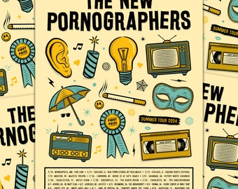 Póster oficial de la gira de verano de 2024 de The New Pornographers / 18"x24" / Póster de concierto con impresión artística, Póster de concierto, Vintage, Continuar como invitado, Música