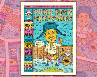 Póster del concierto de Punk Rock para Navidad 2025 / Serigrafía de 45 x 60 cm / Arizona / MXPX / Face to Face / The Vandals / Voodoo Glow Skulls