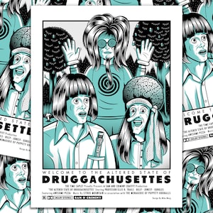 Mr. Show DRUGGACHUSETTES Cartel de la película de Mike Merg / 18"x24" / Bob Odenkirk, David Cross, Comedia, Divertido, Psicodélico, Impresión de arte, Gigposter