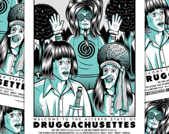 Mr. Show DRUGGACHUSETTES Cartel de la película de Mike Merg / 18"x24" / Bob Odenkirk, David Cross, Comedia, Divertido, Psicodélico, Impresión de arte, Gigposter