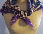 Vintage Carole Little Scarf Wool Challis Purple Folkloric Design Square Shawl Wrap 1980 39 s Designer Scarf
