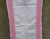 Vintage Tea Towel Extra Long 100 Linen Towel Dresser Scarf Runner 15.5 quot x38 quot Cream Background With Pink Stripes Shabby Chic 1950s Home Decor