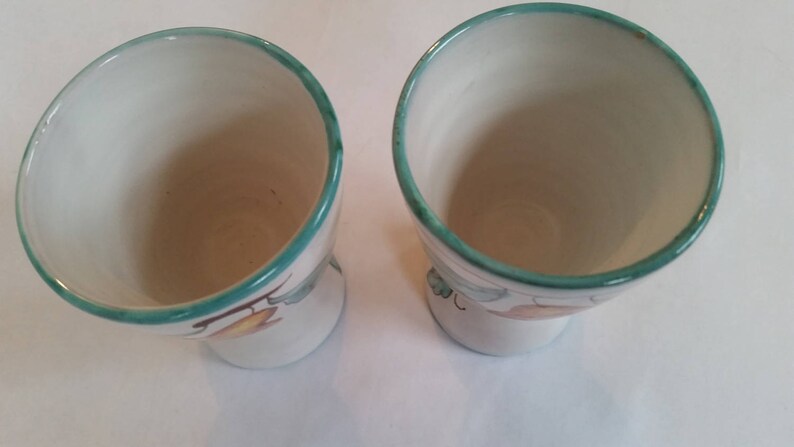 Vintage Egg Cups Rustic Italian Ceramic Egg Holders Pear Design Set of 2 Ceramic Pottery Made In Italy 1980/'s