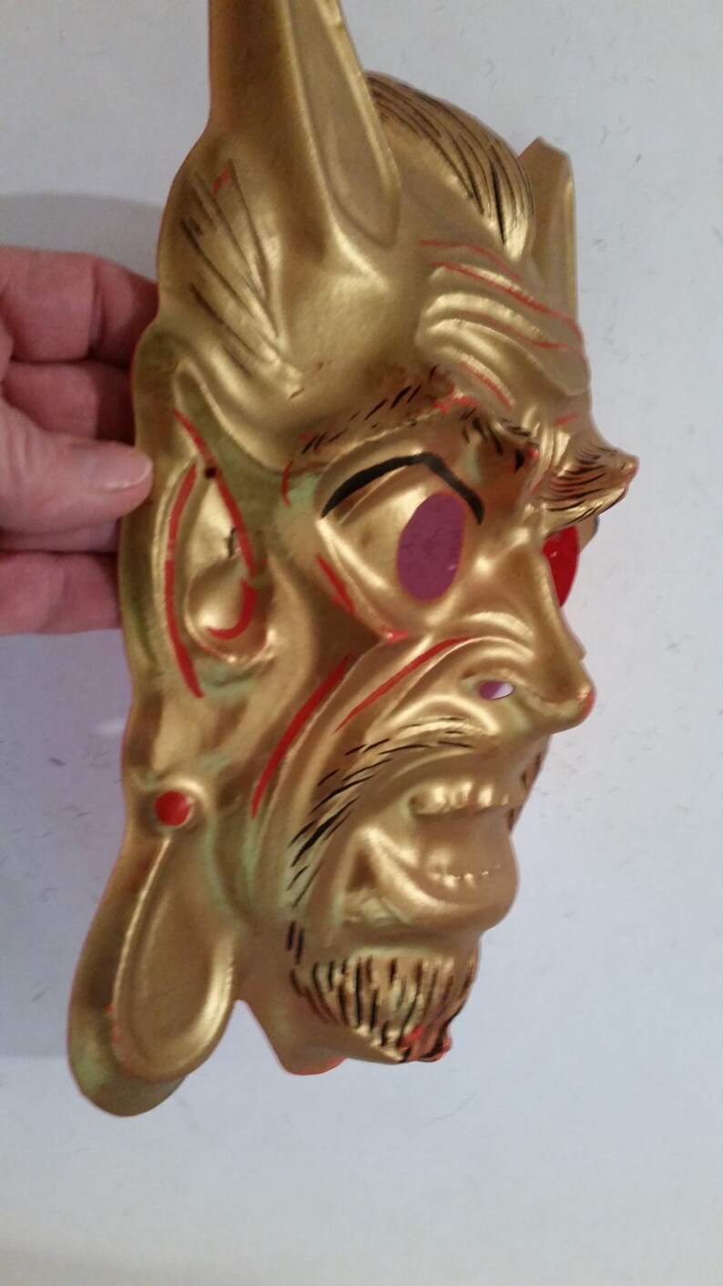 Vintage Halloween Mask Golden Devil Molded Plastic Mask NOS Etsy