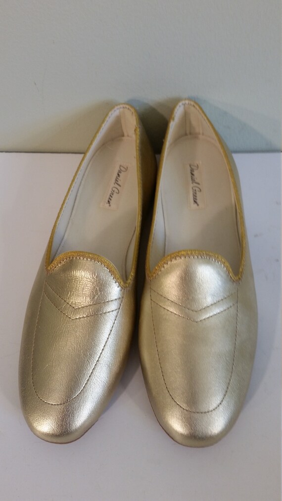 Vintage Daniel Green Slippers Gold Leather Slip Ons Gold Leather Bedroom Slippers Boudoir Slippers Nos Sz 9n 1990 S Smooth Leather