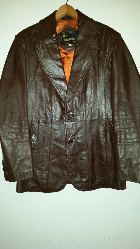 Vintage Men S Leather Blazer 70 Brown Jacket Image 0