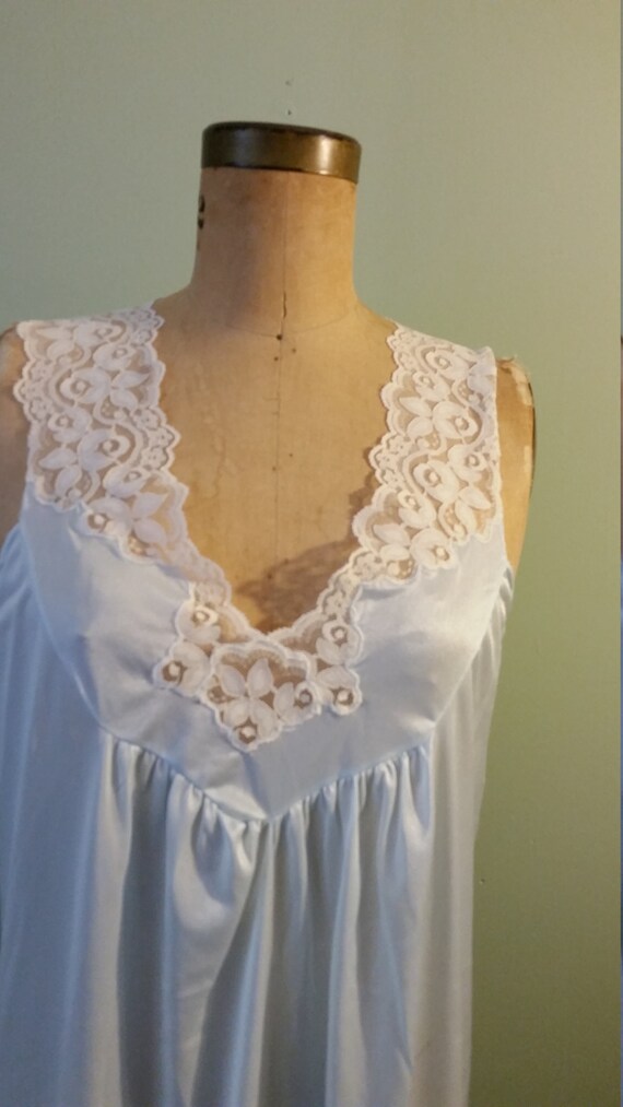 1980 S Nightgown Vintage Blue Sheer Lace At Bodice Silky Etsy