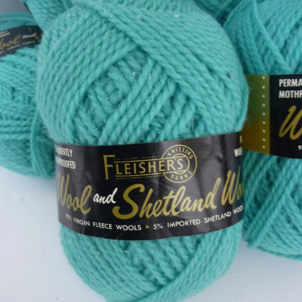 Reserved for YelliKelli SALE Fleischers Yarn Wool Shetland Lot of 8 Skeins Peacock Blue Made in USA