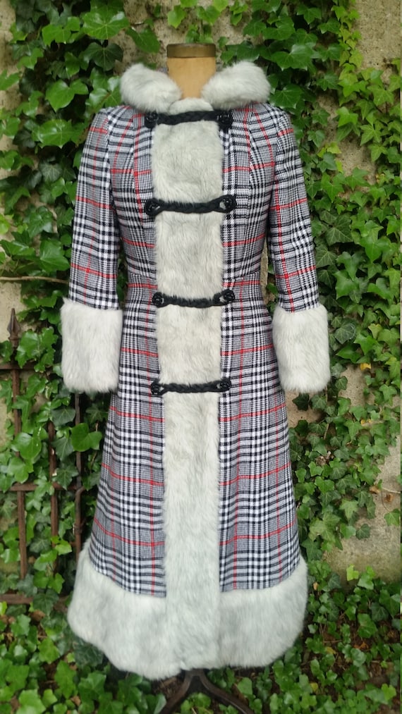 Vintage Coat 1970's Hippie Maxi Wool Coat With Fau