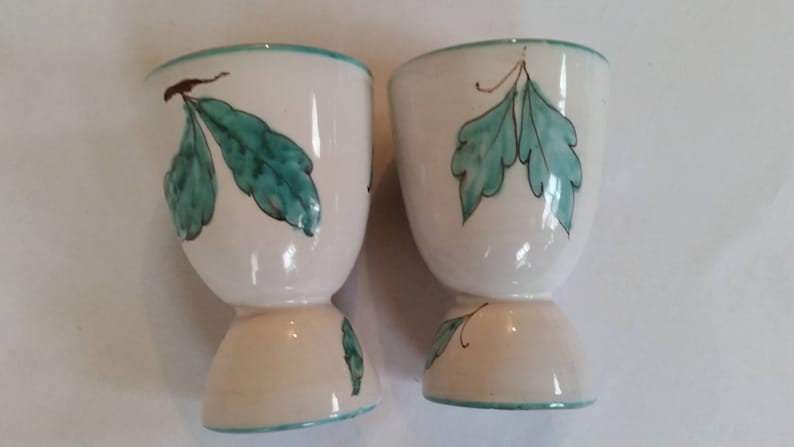 Vintage Egg Cups Rustic Italian Ceramic Egg Holders Pear Design Set of 2 Ceramic Pottery Made In Italy 1980/'s