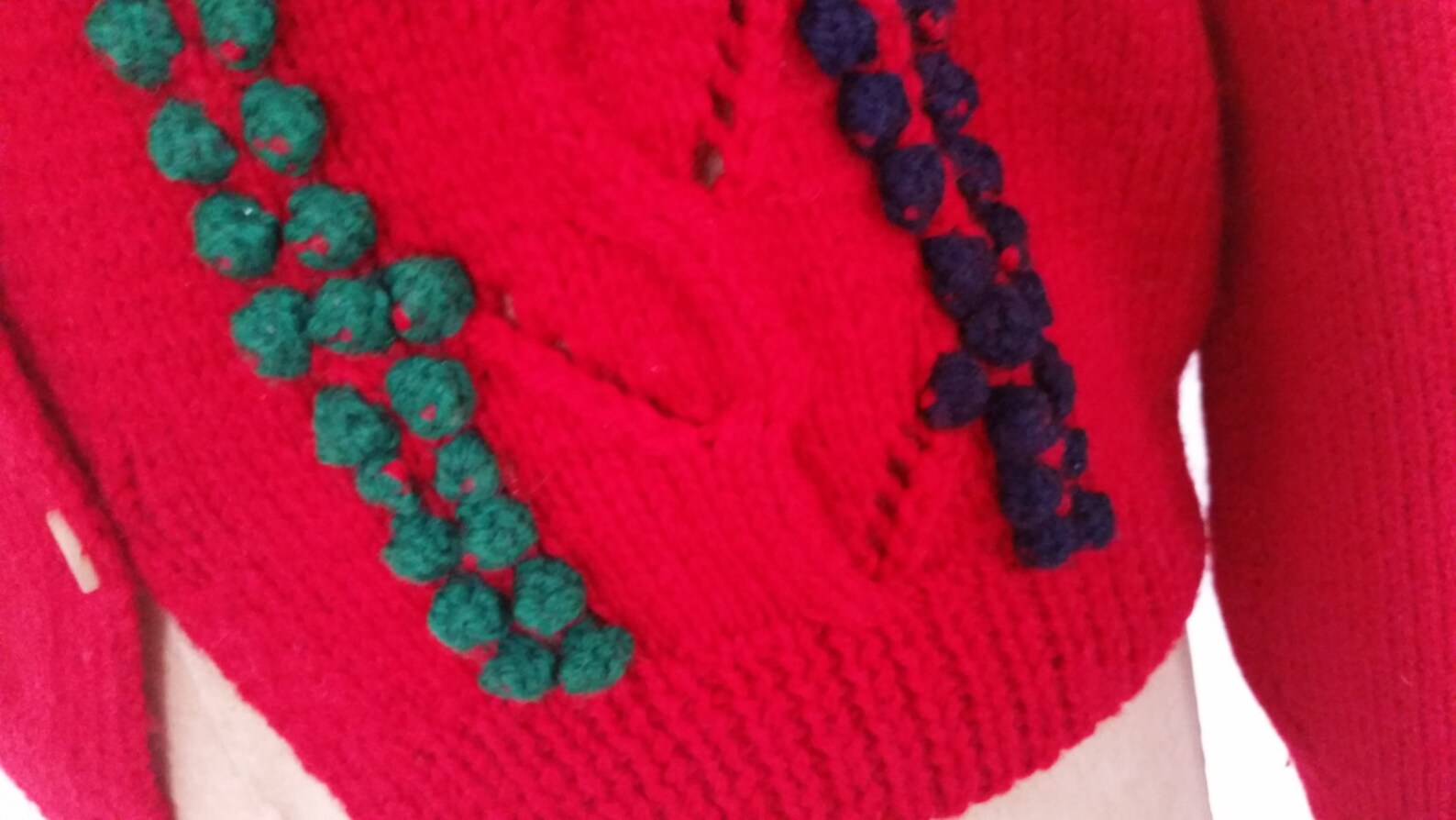 Vintage Hand Knit Cardigan Sweater 100 Red Wool Cable Knit Etsy