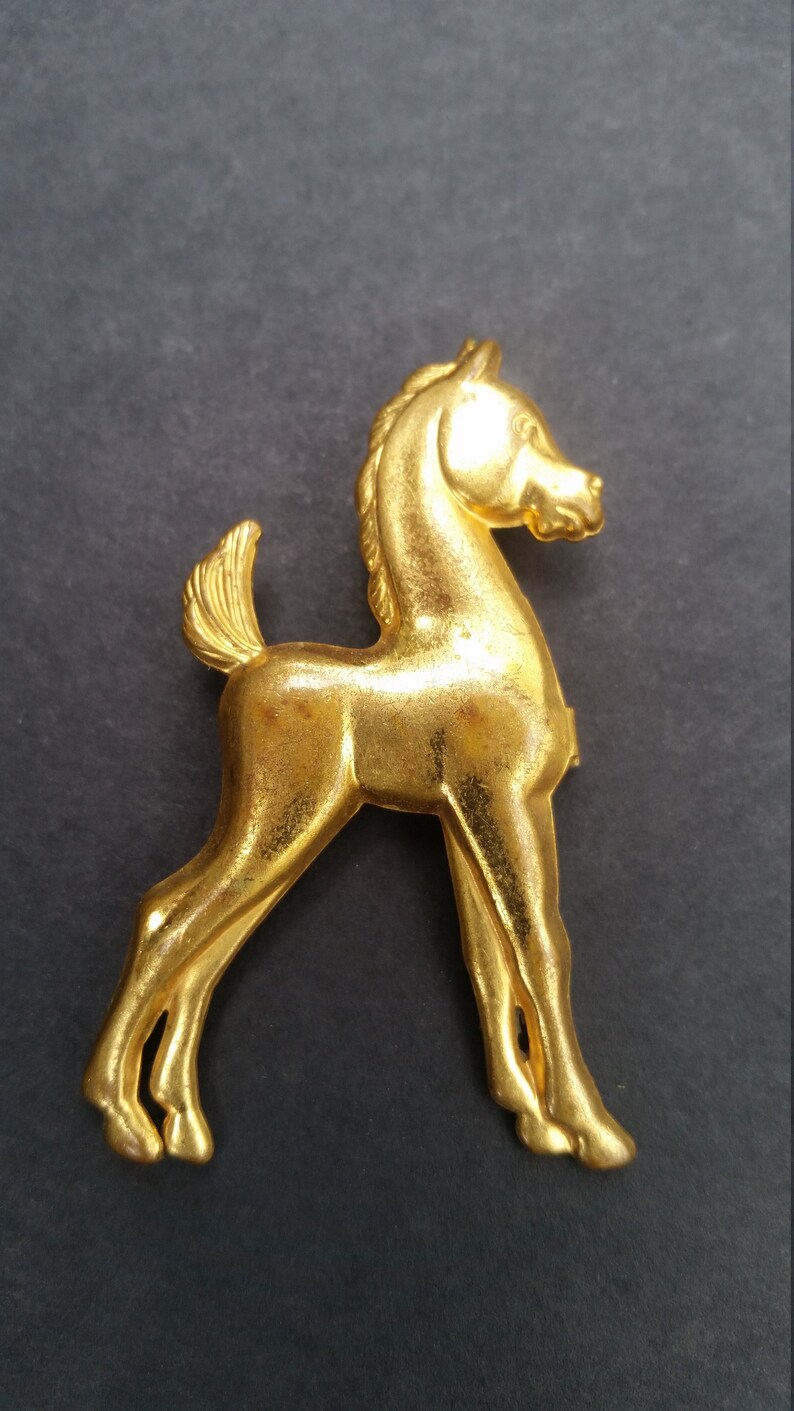 Vintage Horse Pin 1950's Gold Tone Metal Pony Brooch Lapel Etsy