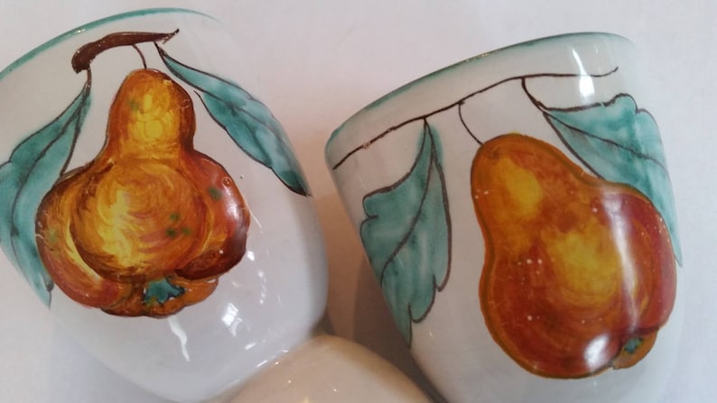 Vintage Egg Cups Rustic Italian Ceramic Egg Holders Pear Design Set of 2 Ceramic Pottery Made In Italy 1980/'s