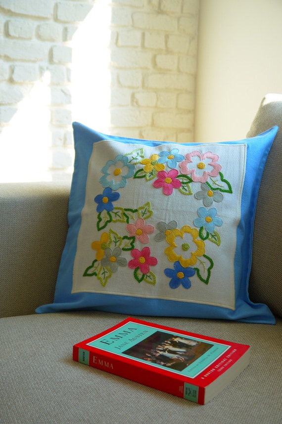 Items similar to Handmade Embroidered Pillow Flowers on Etsy