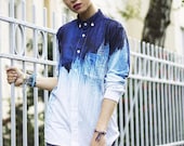 Blue Ombré , Blouse, Shirt, T-Shirt, All Over Print Streetwear Unisex