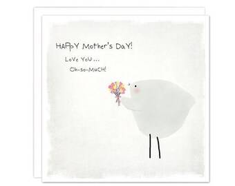 MOTHERS DAY Card, Greeting Card, Bird with Colorful Tulip Flower Bouquet, Blank Inside