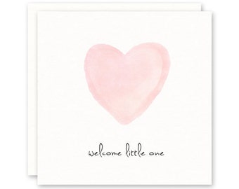 Cute Baby Girl Card Pink Heart Welcome Little One, New Parents Girl Baby Shower, Personalized Baby Girl Card