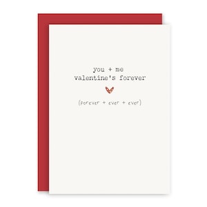 You + Me Valentines Forever Card, Valentine Love Card, Glitter Heart, Premium 300gsm Cotton Card, Red Envelope, 3.5&quot; x 5&quot; Card