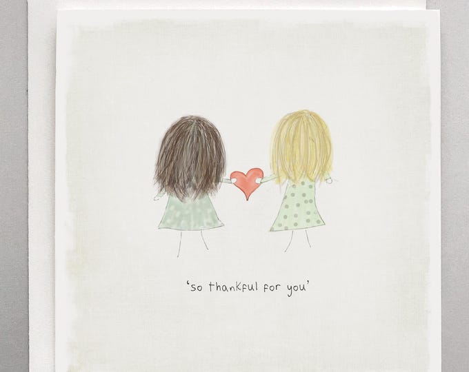 Personalized Thankful Card: Custom Friendship Greeting - Choose Hair Color - All Cotton Archival Cardstock