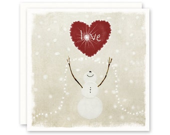 Christmas Card - Cute Snowman Illustration - Blank Inside