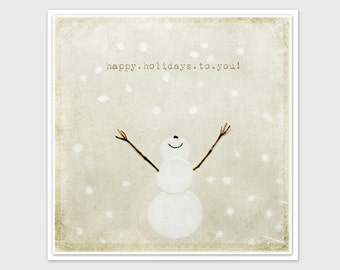 Holiday Card, Cute Snowman Card, Christmas Card, Art Print, Blank Inside, Happy Holidays To You, Greeting Card