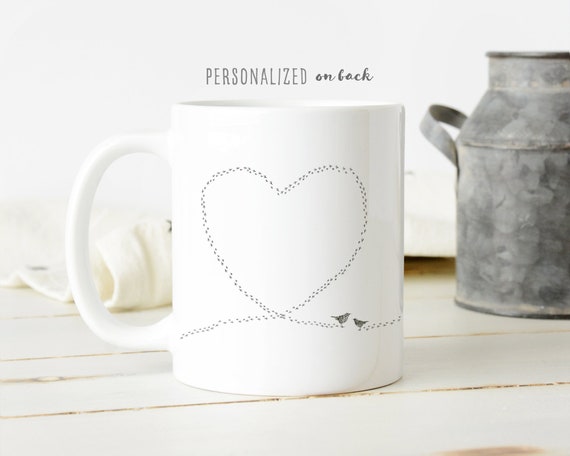LOVE MUG: Personalized Couples Names with Heart Shape Bird Tracks