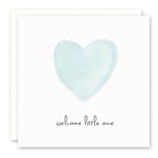 Cute Baby Boy Card with Blue Heart Welcome Little One, Boy Card for New Parents or Boy Baby Shower, Personalized Baby Boy Card