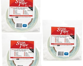 BUNDLE 1/4 X 27 Yrd Roll Scor-tape Double Sided Tape by Scor-pal 3 Rolls 