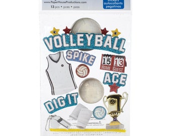 Paper House Volleyball Dimensional 3D Scrapbook Stickers (1-Pack), stcx-0175e