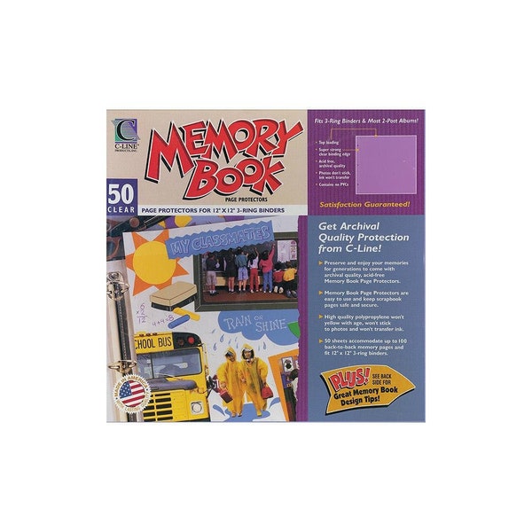 C-Line Memory Book 12 x 12 Inch Scrapbook Page Protectors, Clear Poly, Top Load, 50 Pages per Box (62227)