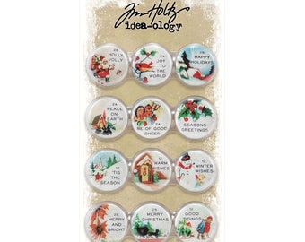 Idea-Ology Quote Flair Buttons 12/Pkg by Tim Holtz - Christmas