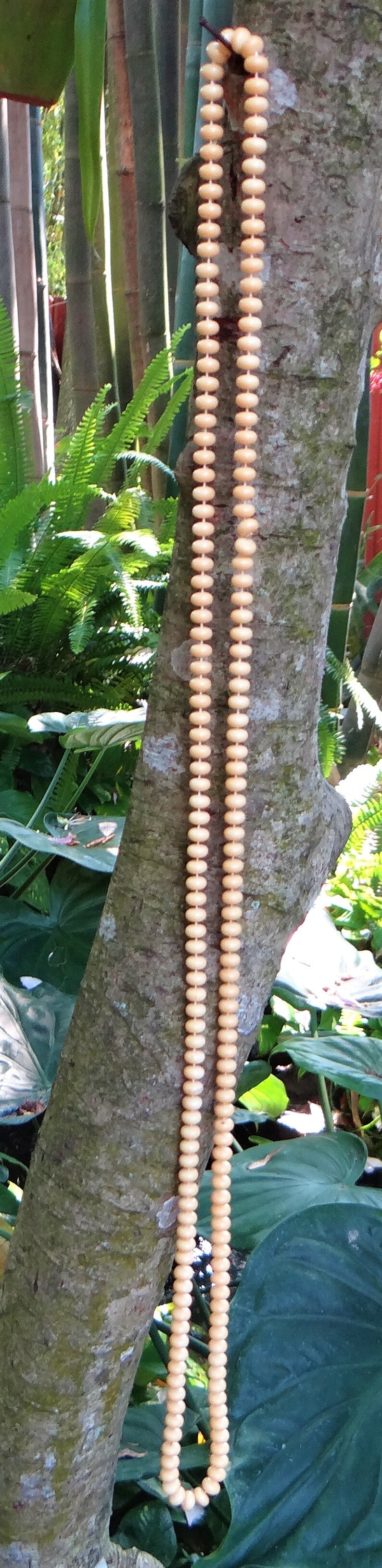 BeigeOff-WhitePale Yellow Vintage Plastic Flat Beaded Necklace in Matinee Length 23 Inches Long; Circa 1980/'s