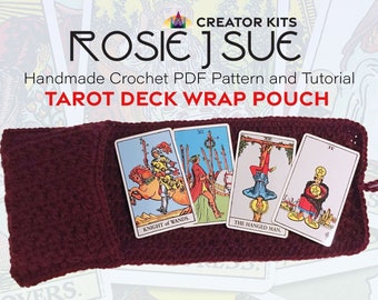 PDF Crochet Pattern and Tutorial for Crochet Tarot Deck and Cosmetic Storage Pouch with Corded Wrap