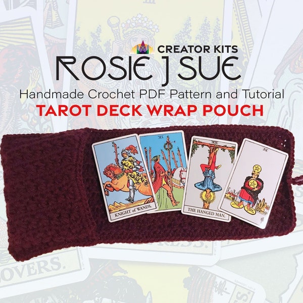 PDF Crochet Pattern and Tutorial for Crochet Tarot Deck and Cosmetic Storage Pouch with Corded Wrap