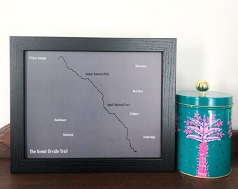 Gerahmte Karten des Great DivideTrail in Alberta und BC