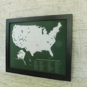 United States National Parks Pin Map | Framed printed on fabric America Parks Map